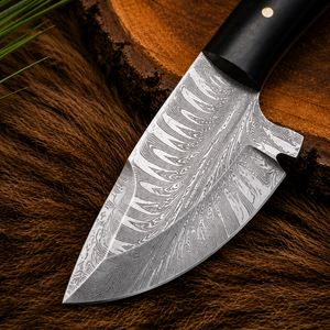 Couteau de Découpe à Lame Fixe en Acier Damas Fait Main avec Fourreau en Cuir, Manche Plein, pour Survie en Camping et Activités Extérieures, Vente en Gros OEM ODM - Product Image 4