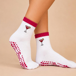 <b>Women</b> Grip Sports <b>Socks</b> <b>Crew</b> Athletic <b>Socks</b> White Red Cocktail Embroidered Non Slip Training <b>Socks</b> - Product Image 2