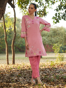Hot Sale Pure Cotton Embroidered <b>Kurta</b> with Matching Trousers for <b>Women</b> Stylish Clothing for Everyday Use Available For Sale - Product Image 1
