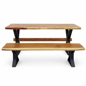 Ensemble table et banc en bois de Suar naturel, style rustique moderne, qualité supérieure, bord brut, mobilier en bois écologique et durable pour entrée et salle à manger - Product Image 2