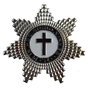 เครื่องประดับอกนักรบเทมพลาร์ รูปดาวเงินและไม้กางเขนสีดำ พร้อมคำว่า IN HOC SIGNO VINCES สำหรับพิธีกรรมแห่งองค์กรม - Product Image 1