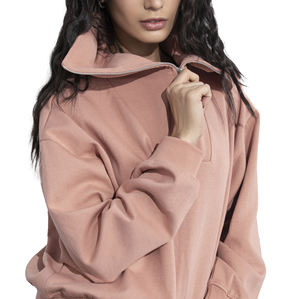 Sweat-shirt demi-zippé pour femme, prix de gros abordable, logo personnalisé sur le devant, écologique, respirant, 100% coton, couleur unie, automne - Product Image 5