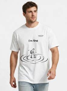 ONETEN APPAREL Camiseta blanca de manga corta para hombre, cuello redondo, informal, con estampado de dibujos animados I'm Fine - Product Image 1