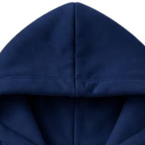 Sweat-shirt à capuche bleu marine uni à manches longues avec cordon de serrage et poche avant, style décontracté - Product Image 4