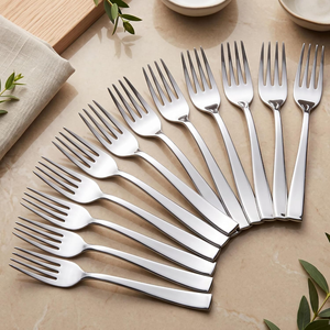 Ensemble de fourchettes en acier inoxydable, 12 pièces, 4 dents, finition miroir, modernes, pour desserts et gâteaux, compatibles lave-vaisselle, à prix avantageux - Product Image 1