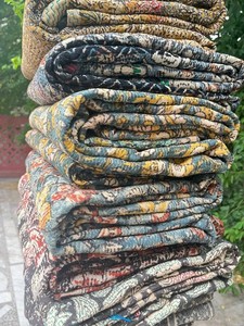 Colcha Kantha Hecha a Mano con Estampado Bagru de Algodón, Colcha Decorativa para el Hogar, Colcha Kantha Vintage - Product Image 4