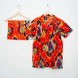 Conjunto de Pijama Corto 100% Algodón Puro, Elegante y Clásico, Estampado a Mano, con Bolsillos, Suave y Transpirable, Ideal para Vacaciones de Verano - Product Image 2