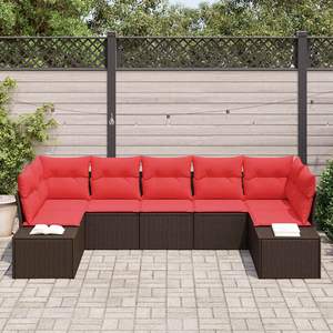 Ensemble de canapés de jardin en polyrotin marron 7 pièces avec coussins - Product Image 3