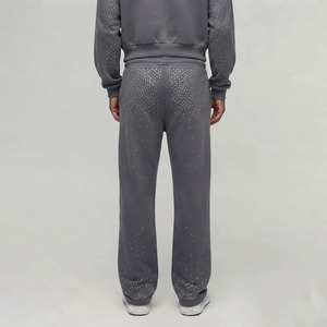 OEM Hot Selling 100% Cotton Straight Leg Baggy <b>Pants</b> With Rhinestones Men's Eco-Friendly Breathable Low Price Washed Sweatpants - Product Image 6
