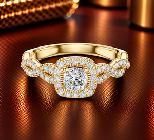 แหวนเพชรทรงคุชชั่นคัท เพชรเลี้ยงในห้องปฏิบัติการ ทอง 14K 18K ประดับเพชรแบบเฮโล ทวิสต์ พาเว่ น้ำหนัก 0.85 กะรัต DEF VVS เครื่องประดับชั้นดีสำหรับผู้หญิง แหวนแต่งงานสำหรับเจ้าสาว ODM - Product Image 1