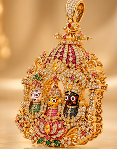 Gold Color Moissanite Pendant Three Deity Charm Red Pink Yellow Stone Jewelry Raksha Bandhan <b>Gift</b> - Product Image 3