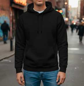 Sweat-shirt à capuche noir pour homme, coupe classique, pull-over décontracté en molleton uni, haut d'automne - Product Image 3