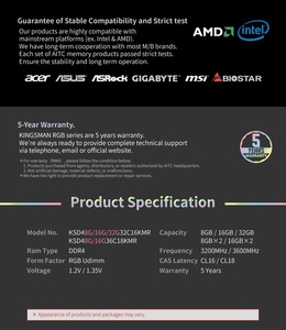 RAM máy tính để bàn KINGSMAN GAMING 8GB DDR4 RGB màu đen 3200MHz dành cho chơi game - Product Image 5