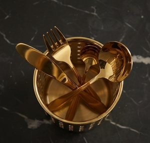 Gold <b>Metal</b> Cutlery Holder Hollow Cylindrical Utensil Flatware Caddy for Kitchen Table Storage - Product Image 3