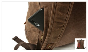 Grand sac à dos, sac à dos en cuir pleine fleur et toile cirée Sac de camping Trekking en toile véritable Logo personnalisé en relief Grande capacité - Product Image 3