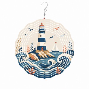 Campana de Viento Redonda de Hierro con Diseño de <span class=keywords><strong>Faro</strong></span> y Olas del Océano, Campana Metálica Colgante para Decoración de Exteriores y Hogar, Regalo - Product Image 1
