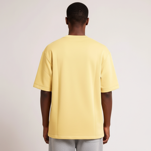 Camisetas de moda para hombre de alto gramaje, con logotipo personalizado, al por mayor, oversize, color mostaza, de corte holgado, con estampado digital, hombro caído, letras impresas y color liso - Product Image 2