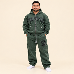 Conjunto Deportivo Rexfit 2026 Personalizado para Hombre, Color Verde Oscuro, Sudadera con Capucha y Cremallera con Apliques, Sudadera Oversize Estilo Hip Hop - Product Image 5