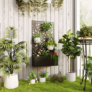 Jardinière surélevée avec treillis mural, pot de fleurs d'intérieur pour jardin, balcon, terrasse, 24"L x 9.1"W x 44.5"H - Product Image 2