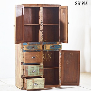 Fridge Pattern Wardrobe Indian Living Room Solid Wood Cabinet <b>Drawer</b> Chest with 4 <b>Drawers</b> Direct Factory Price From Rajasthan - Product Image 2