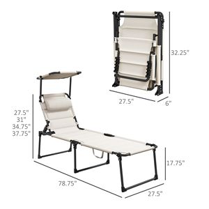 Sdraio Pieghevole Beige a Gravità Zero con Poggiatesta e Cuscini in Olefin a 4 Posizioni Reclinabili per Prendere il Sole all'Aperto - Product Image 3