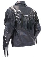 Veste en cuir noir pour homme, style western, avec franges et clous, en cuir véritable, pour le rodeo et le ranch, prix de gros personnalisé