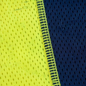 Maillot de football pour homme, jaune fluo et bleu, à blocs de couleur, manches courtes, anti-humidité, coupe classique, col en V, tissu mesh, personnalisable pour équipe - Product Image 5