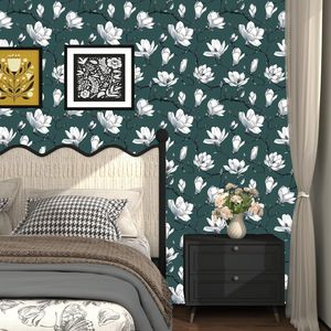 Carta da Parati Blu Navy con Design Floreale Bianco ad Acquerello 44,2 cm x 300 cm, Adesiva e Rimovibile, per Camera da Letto Stile Boho - Product Image 4