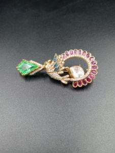 Peacock Brooch With Emerald Top Ruby And Diamond Accents <b>Gold</b> Plated Women's Party Jewelry Statement Piece - Product Image 3