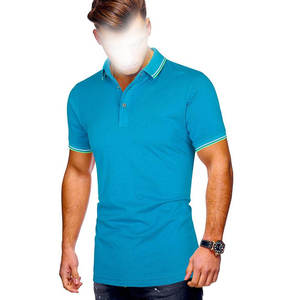 Polo homme bicolore à manches courtes en coton tricoté, coupe classique, bleu gris marine. Polos homme unisexe, design uni. - Product Image 1