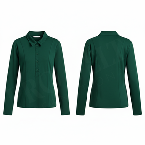 Polo à manches longues en coton et polyester, coupe ajustée, décontracté, respirant, extensible, col polo, vêtements de sport pour femmes - Product Image 5