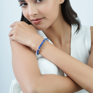 Bracelet tennis classique en argent 925 avec pierre précieuse lapis-lazuli de forme ovale, serti de griffes, unisexe, pour un usage quotidien, bijoux fins - Product Image 2