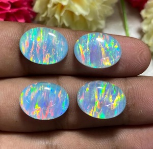 โอปอลสีขาวรุ้งไฟ โอปอลสังเคราะห์ทรงรี โอปอลดับเบิ้ล โอปอลหลวมสำหรับแหวนและจี้ - Product Image 3