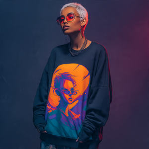 เสื้อสเวตเชิ้ตแฟชั่นฤดูหนาวสำหรับผู้หญิง ผ้าโพลีเอสเตอร์ 100% เสื้อสเวตเชิ้ตทรงหลวมแบบไหล่ตกสำหรับผู้หญิง เสื้อสเวตเชิ้ตแบบซับลิเมชั่น - Product Image 1