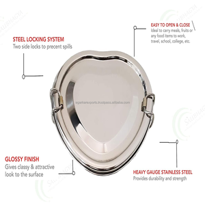Luxury Heart Shape Stainless Steel <b>Adult</b> <b>Lunch</b> <b>Box</b> 300 ml 2 Compartment Leak Proof Meal <b>Box</b> for School with 2 Locking - Product Image 6