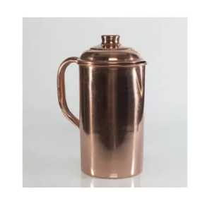 Carafe à eau en cuivre pur lisse avec bordure en laiton et poignée plate, pour service de table, vaisselle ayurvédique, vente en gros - Product Image 2