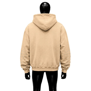 Sweat-shirt à capuche pour homme We Don't Forget To Pray, imprimé strass, style streetwear décontracté, en coton French Terry beige, collection automne - Product Image 2
