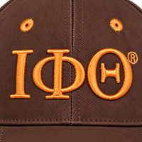 Casquette de baseball marron pour homme Iota-Phi-Theta, lettres grecques brodées or, ajustable, style décontracté, visière incurvée, six panneaux, en coton