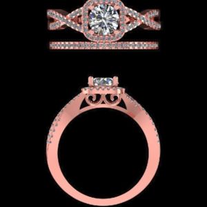 Anillo de compromiso de oro rosa de 14k y 18k con diamante cultivado en laboratorio, halo de cojín, conjunto de boda, diseño infinito entrecruzado, joyería nupcial pavé para mujer - Product Image 3