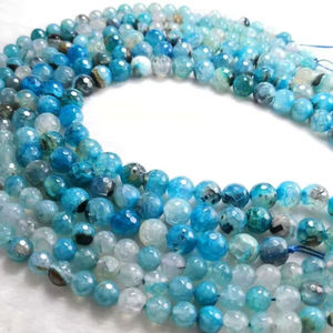Perles rondes facettées en agate bleue, pierres naturelles pour bracelet, fabrication de bijoux DIY, vente en gros - Product Image 1