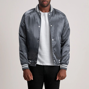Veste de sport grise pour homme avec logo blanc imprimé, col rabattu, vêtement décontracté pour l'automne - Product Image 5