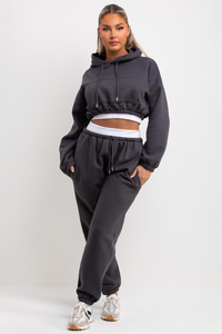 Survêtement pour femmes à manches longues, sweat à capuche court avec pantalon à cordon de serrage, vêtements de sport décontractés, survêtement personnalisé pour femmes - Product Image 2