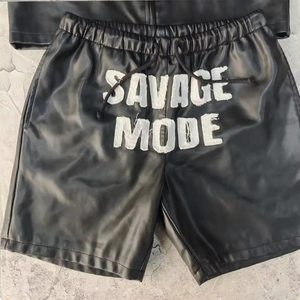 Ensemble chemise et short en cuir véritable pour homme – Tenue d'été 2 pièces à manches courtes style streetwear - Product Image 2