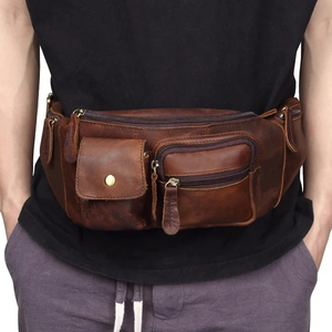 Premium Quality Unisex Genuine Leather Waist Bag Unisex Vintage Style Zipper Closure Multi Pocket Daily Use Fanny Pack - Product Image 1