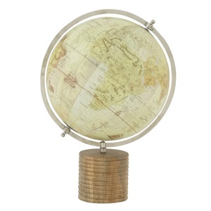 Globe terrestre flottant en métal sur base en bois |   Globe terrestre éducatif Art déco moderne |   Carte du monde décorative pour bureau, idéale pour l'école - Product Image 1