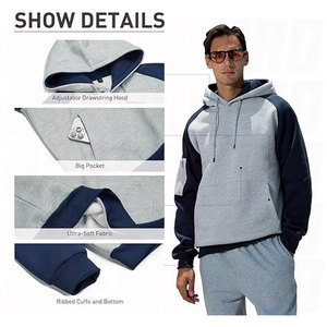 Mens Pullover Hoodies Color Block Long Sleeve Fleece <b>Sweatshirts</b> Custom Logo 100% Polyester Warm Soft Hooded Apparel Kangaro - Product Image 3