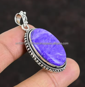 Pendentif Charoite violet 925 argent Sterling pierre précieuse naturelle grand pendentif bijoux faits à la main forme ovale pendentif cadeau pour noël - Product Image 4