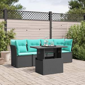 Set di divani da giardino in polyrattan nero da 5 pezzi con cuscini, mobili da giardino - Product Image 1