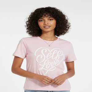 T-shirts pour femmes en coton 100% - Couleur rose clair - Imprimé - Col rond - Manches courtes - Coupe classique - T-shirts pour femmes - Product Image 4