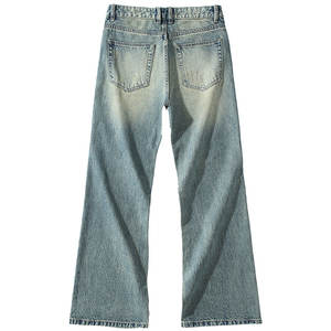 Vaqueros de mezclilla rectos lavados de estilo urbano desgastado, de alta calidad, 100% algodón, con botones y diseño liso, estilo High Street. - Product Image 2